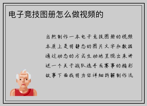 电子竞技图册怎么做视频的